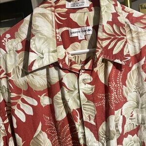 Pierre Cardin Men's Red and Cream Leaf Print Shirt
